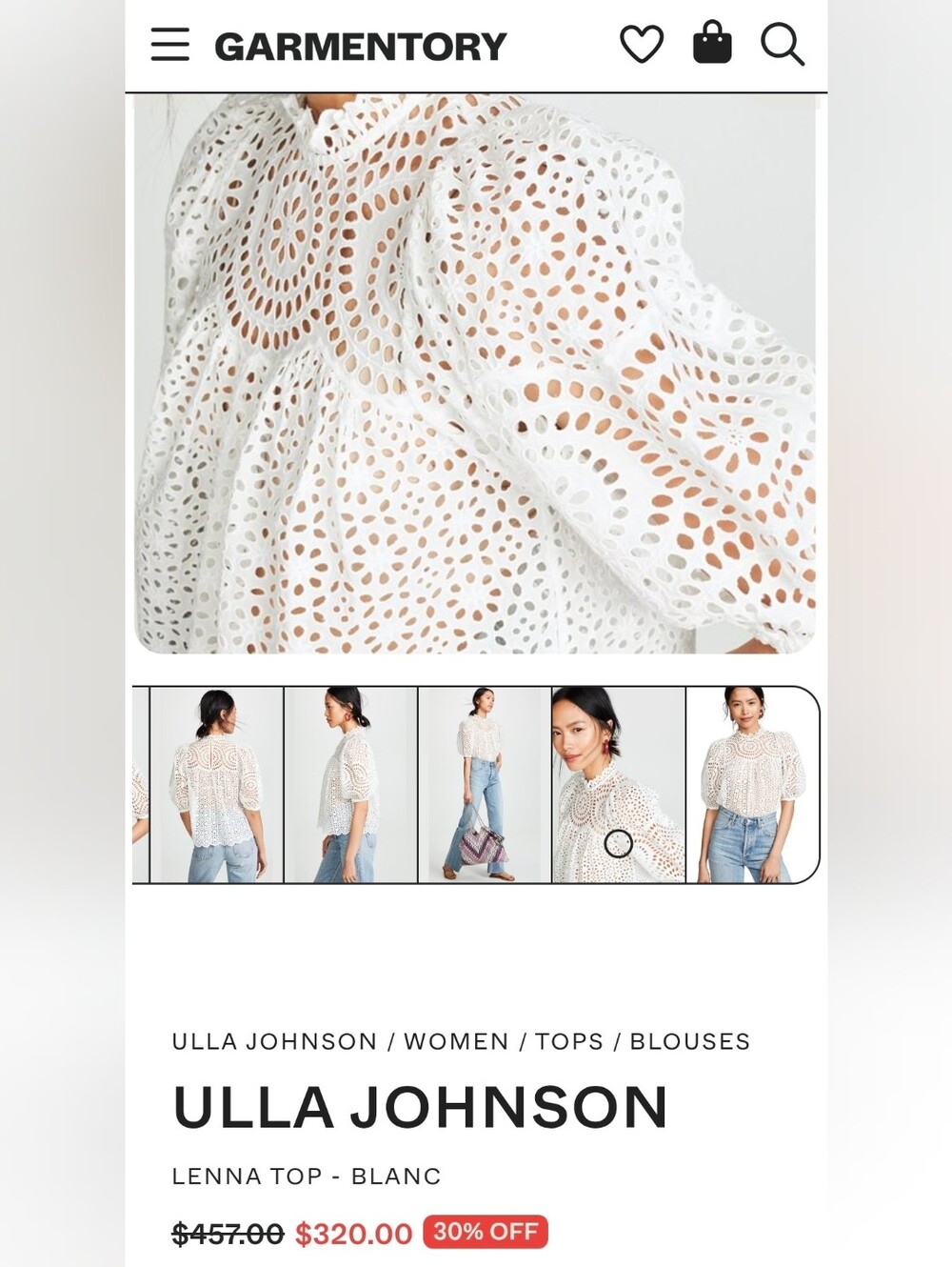 Ulla Johnson White Lenna Top - Size 6